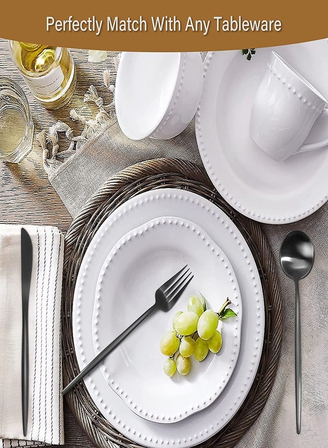 ستار ورك أدوات مائدة سوداء من الفولاذ المقاوم للصدأ من ستار وورك، شوك وملاعق فضية للمنزل والمطبخ والمطاعم والفنادق، أدوات مطبخ سوداء غير لامعة بلمسة نهائية مصقولة/آمنة للغسل في غسالة الأطباق (عبوة من 20 قطعة) - Image 5